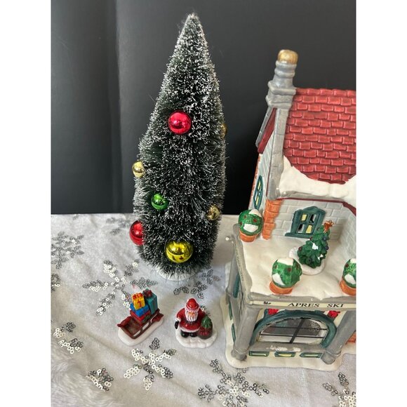 Christmas Village Scene With Accessories - Apres Ski Shop Trees Santa & Snowman - Picture 4 of 15